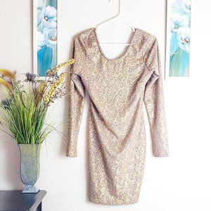 Tan/Gold Mid Thigh Length Dress, Large